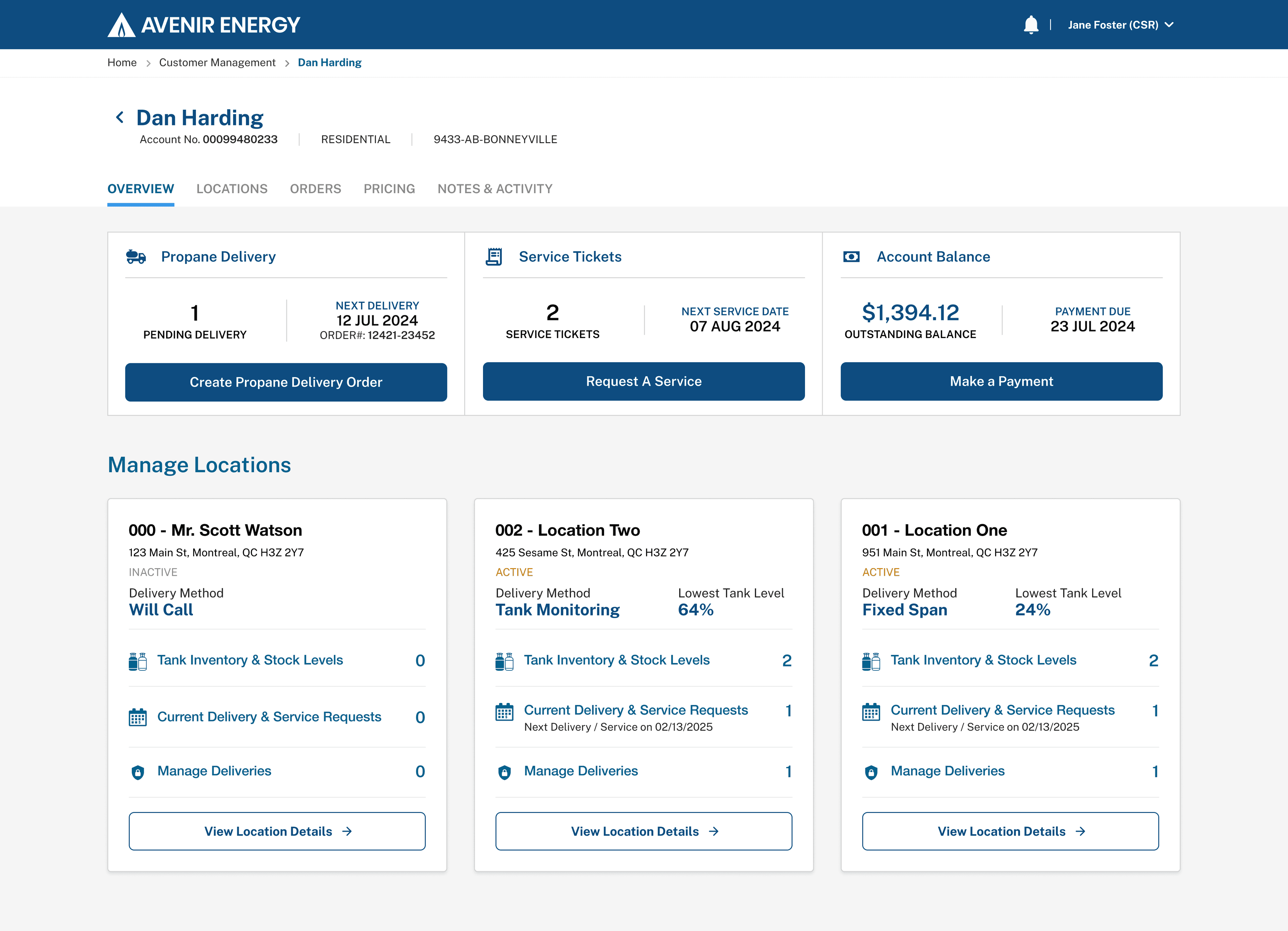 Avenir Energy — Customer Dashboard